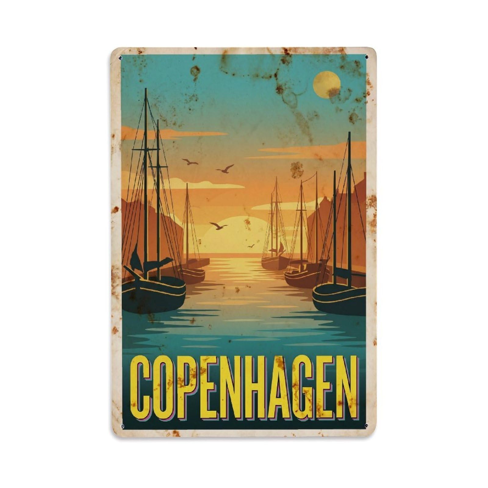 Este 8X12inch Style Vintage Travel Copenhagen Denmark Flawless Metal Tin Sign