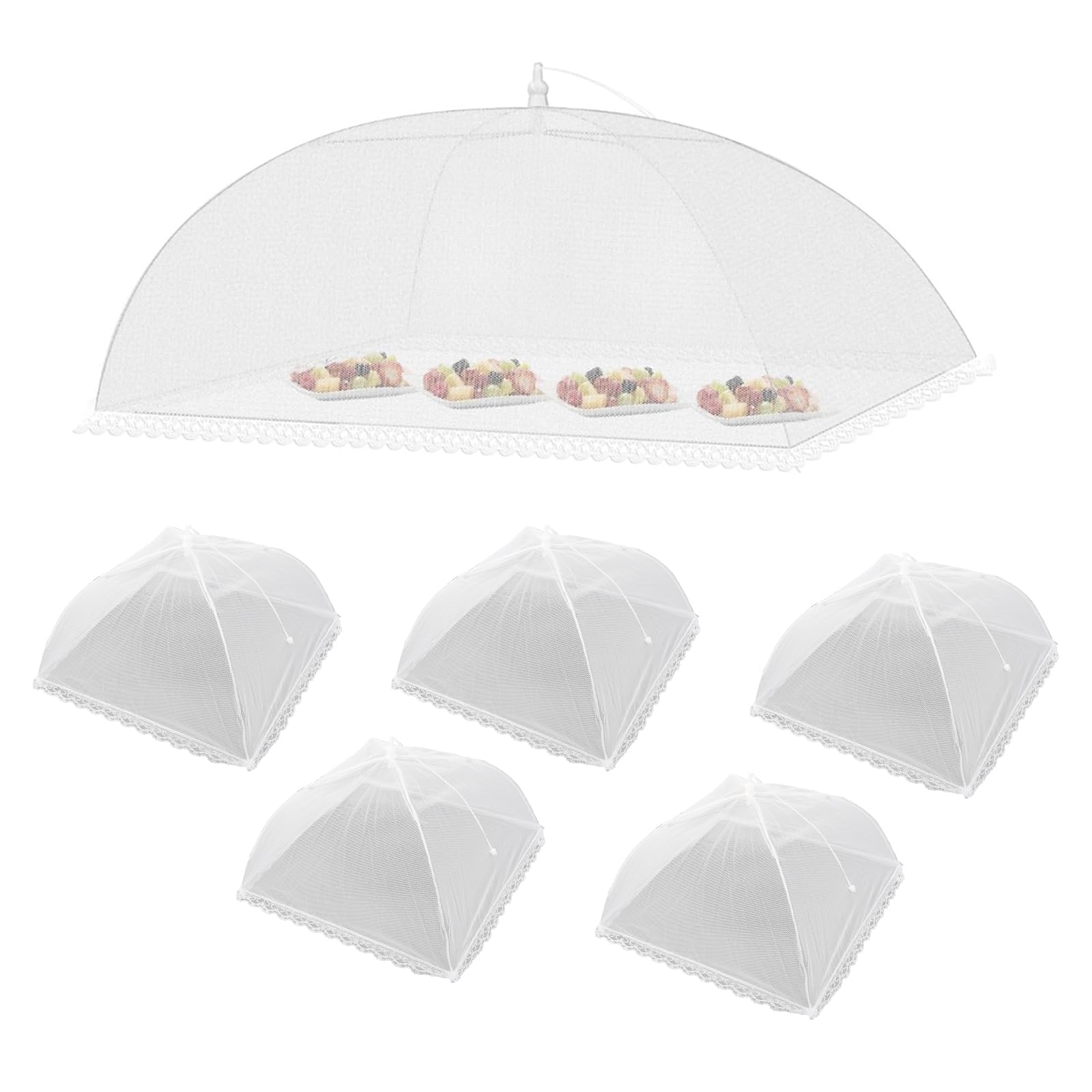 6 PCS Food Cover Mesh, Food Mesh Pop Up Cover, Cake Cover Fruit Cover Umbrella for Dish Storage Outdoor (1 Large + 5 Small)