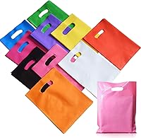 VieFantaisie 100 Pack 6x8" Plastic Party Favor Bags with Handles - 10 Colors Goodie Bags for Kids Birthday, Halloween, Christmas