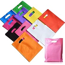 Plastic Party Favor Small Gift Bags, 100 PCS 6" x 8" Goodie Bags for Kids, Candy Treat Pouches Bulk with Handle for Kids' Birthday Party, Thanksgiving, Christmas, Halloween, 10 Colors