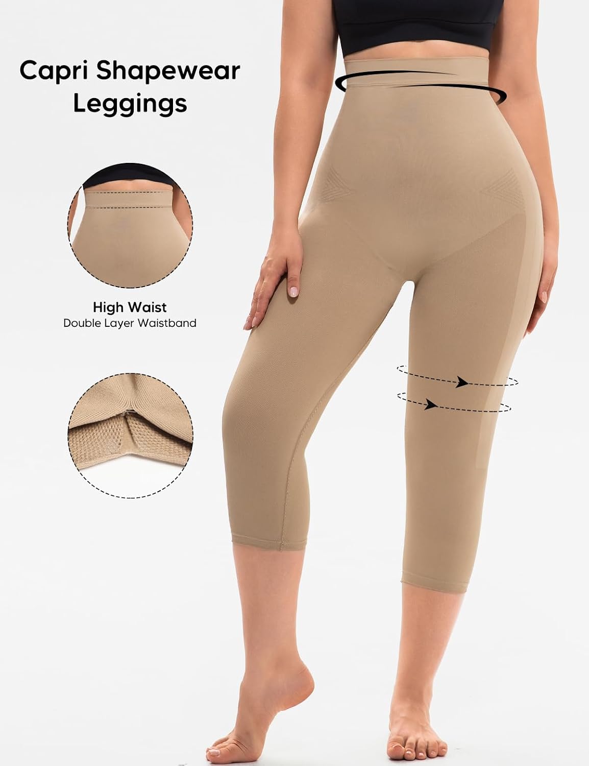 Shapewear Capri Leggings Tummy Control High Waisted Compression Leggings Butt Lifting Thigh Slimmer Body Shaper