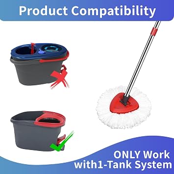 Mop Replace Heads Mop Handle Base Replacement Compatible with O Cedar EasyWring 1-Tank Spin Mops System, 2 Microfiber Mops Head Refills, 4-Section Handle 30-58in and 1 Cover Set(No Bucket)