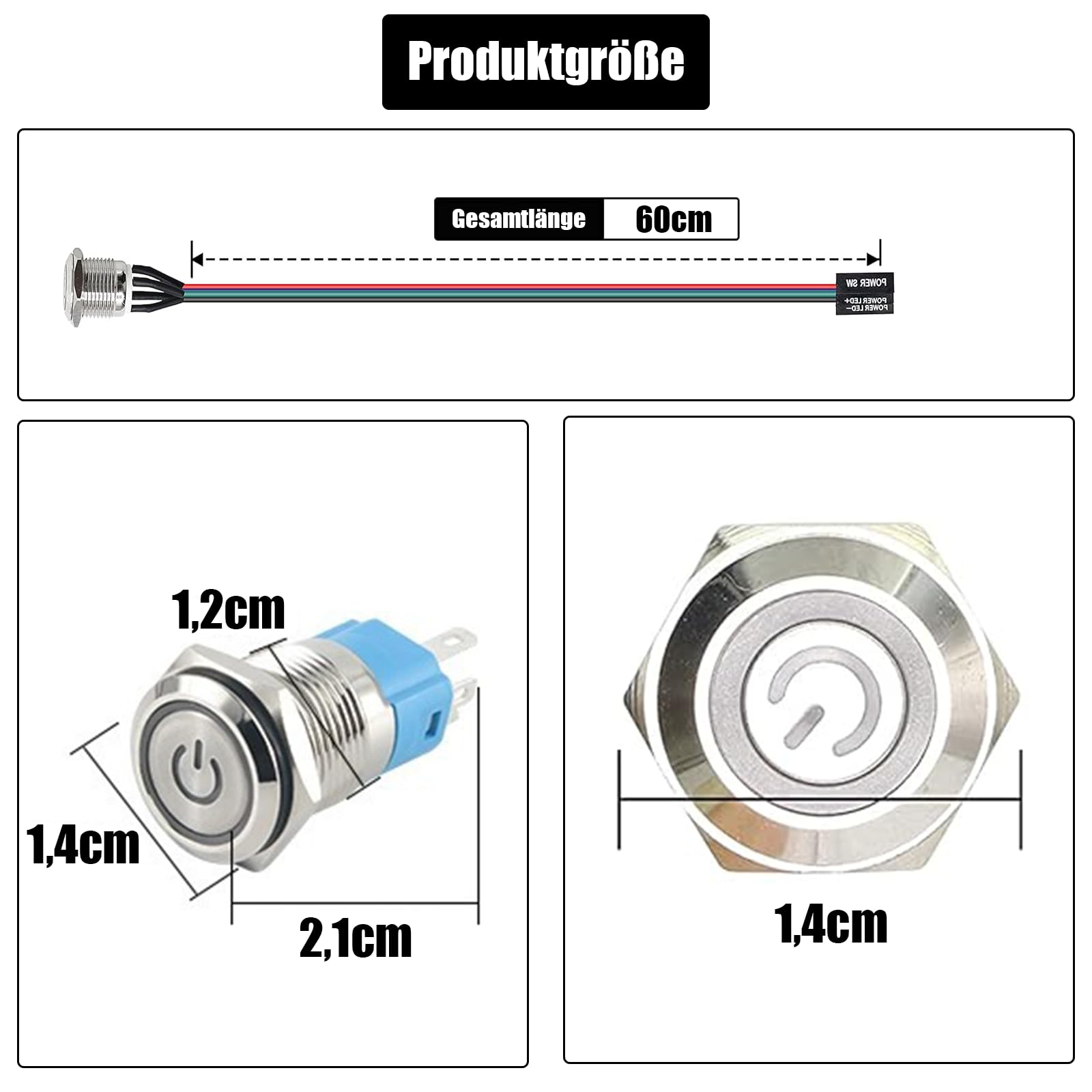 Powice 12 mm PC Power Button z czerwonym światłem LED 3-220 V/3 A, Power Button PC z okablowaniem portu host, 12 mm automatyczny reset przełącznik ciśnieniowy 12 V, odpowiedni do modyfikacji komputera
