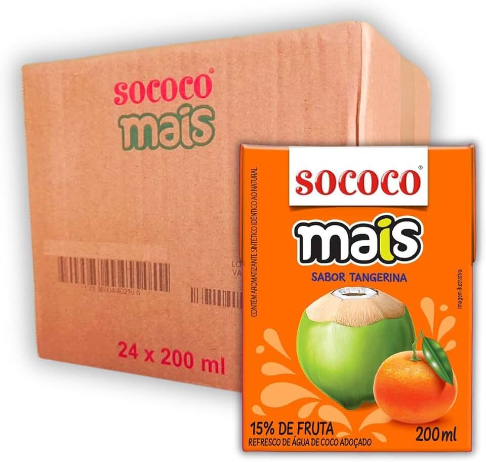Caixa 24un Água de Coco Sococo Mais Tangerina 200ml