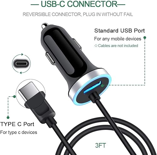 Miniatura 2 de Cargador rápido de coche para Samsung Galaxy S24 S23 Ultra S22 S21 S20 FE A15 A14 A11 A21 A20 A10E A50 A51 A71, Google Pixel 87a6 Pro54a3XL2,