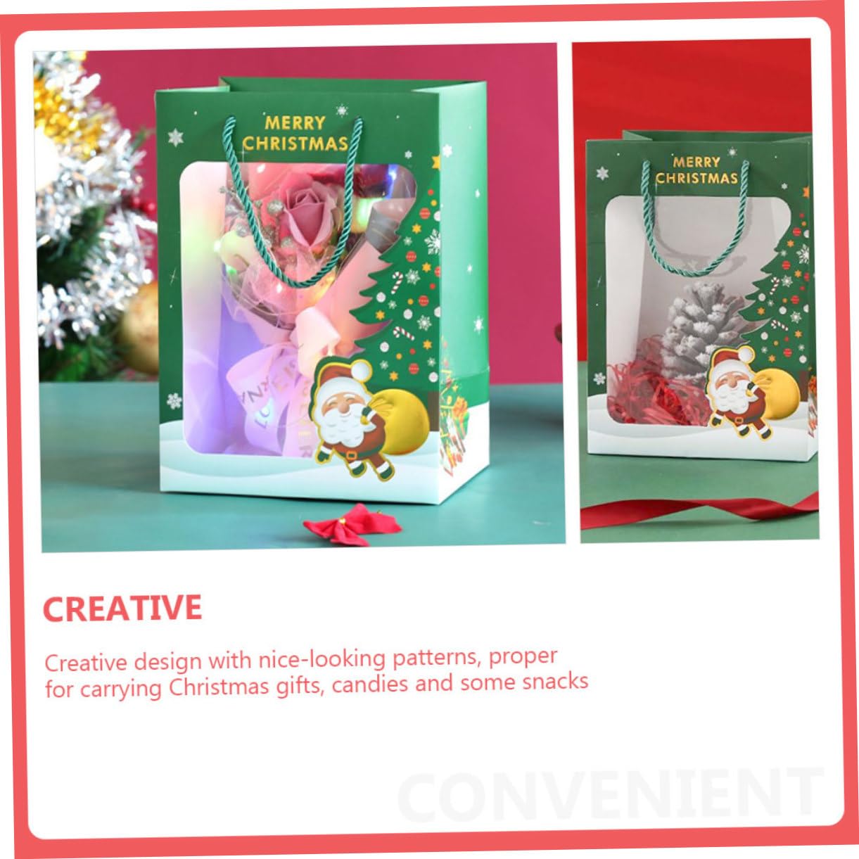 Beavorty 6 Pz Borsa natalizia il sacchetti borse rosse confezioni natalizie confezioni natale contenitori di caramelle natalizie sacchetto di natale di carta