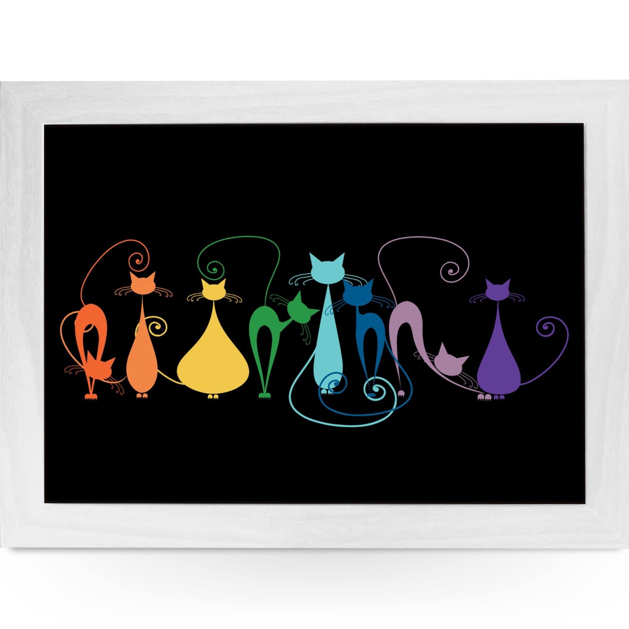 Fabulous Felines Black Rainbow Cats Cushioned Lap Tray Laptop Tray For Bed Laptrays For Tv Dinners Lap Trays For Eating With Cushion Handmade Wood Frame