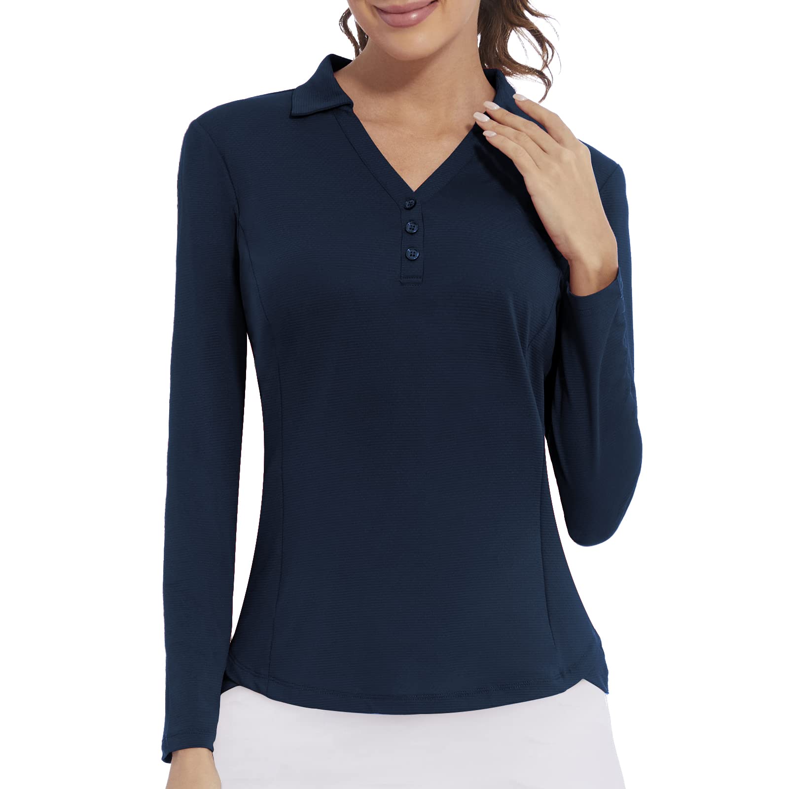 Women's Polo Shirt 3/4 Long Sleeve Golf Quick Dry T Shirts UPF 50+ Athletic Casual Work Shirts Tops for Women Small Long Sleeve-navy Blue