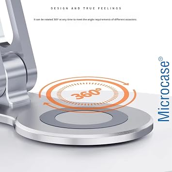 Microcase 360 Döner Başlıklı Kaymaz Pad'li Alüminyum Katlanabilir Masaüstü Telefon Standı AL5415 (Uzay Grisi)