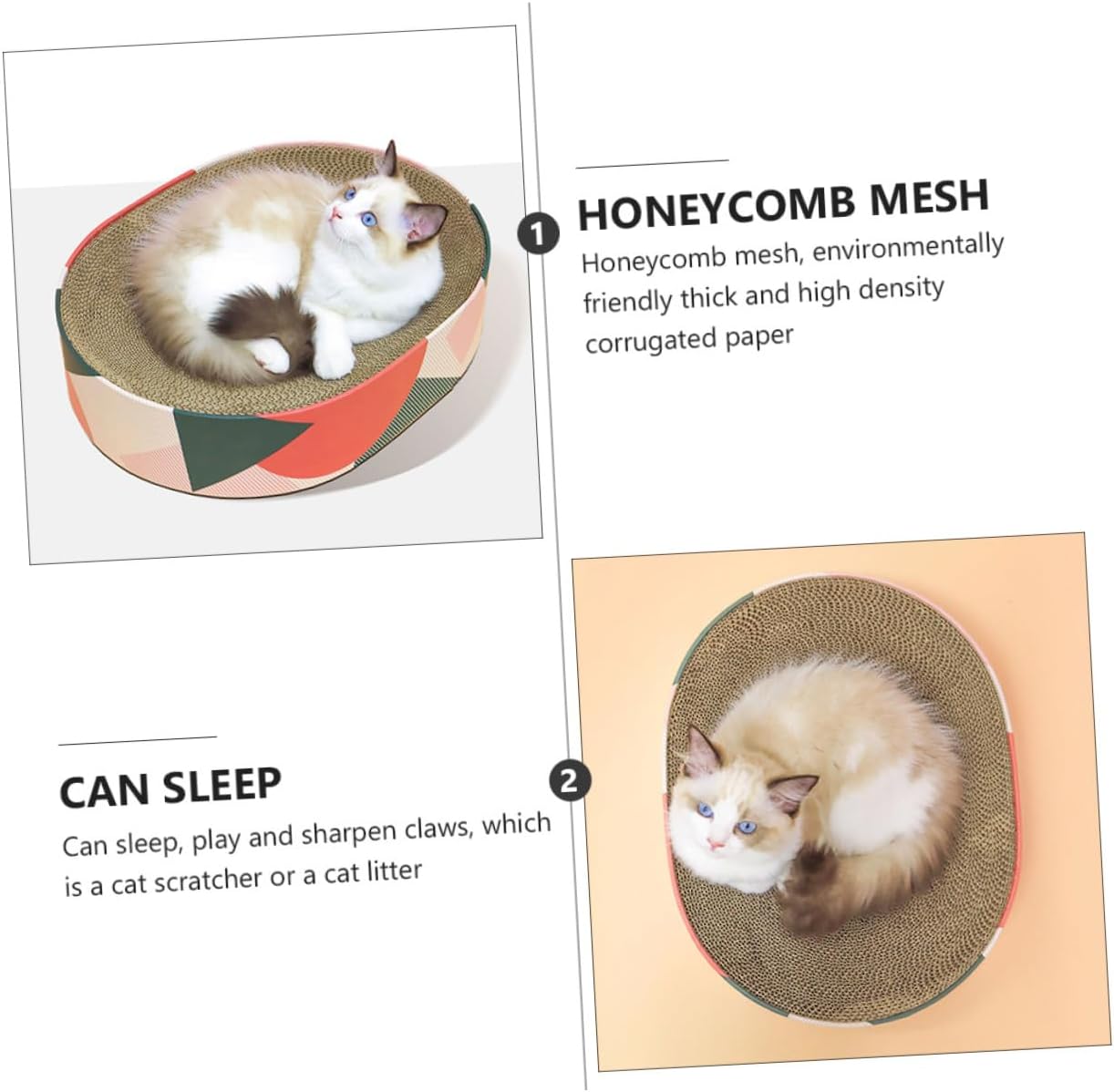 BESPORTBLE Cat Scratcher Pad and Lounge Bed Oval Corrugated Cardboard Sturdy Cat Scratching Indoor Resting Area