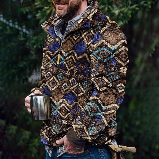 Western Pullover Sweayer Hoodie Tribal Western Vintage Sweaters with Pocket Mens Aztec Fleece Jackets Top2