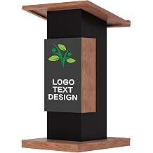 Customizable Logo & Text Podium Stand,Wood Lectern with Lockable Wheels,Church Pulpit with Storage,Mic Stand Space,Wooden Podium for Churches,Seminars and Schools black