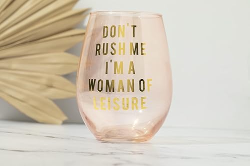 Miniatura 6 de Get Bullish Don't Rush Me, I'm a Woman Of Leisure Copa de vino sin tallo en rosa y oro  20 0z.  Juego de 6