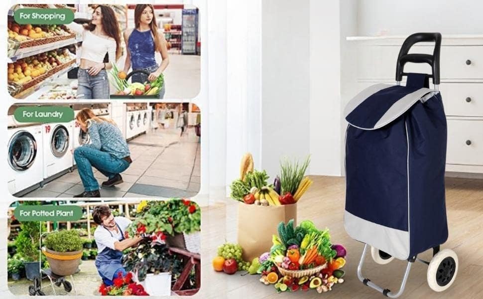 Image of Foldable Shopping Trolley Bag with Wheels Shopping Vegetable Trolley Multi-Purpose Grocery Bag Travel Luggage Cart Large & Lightweight Large Capacity & Easy to Carry Removable Bag (Pack of 1)