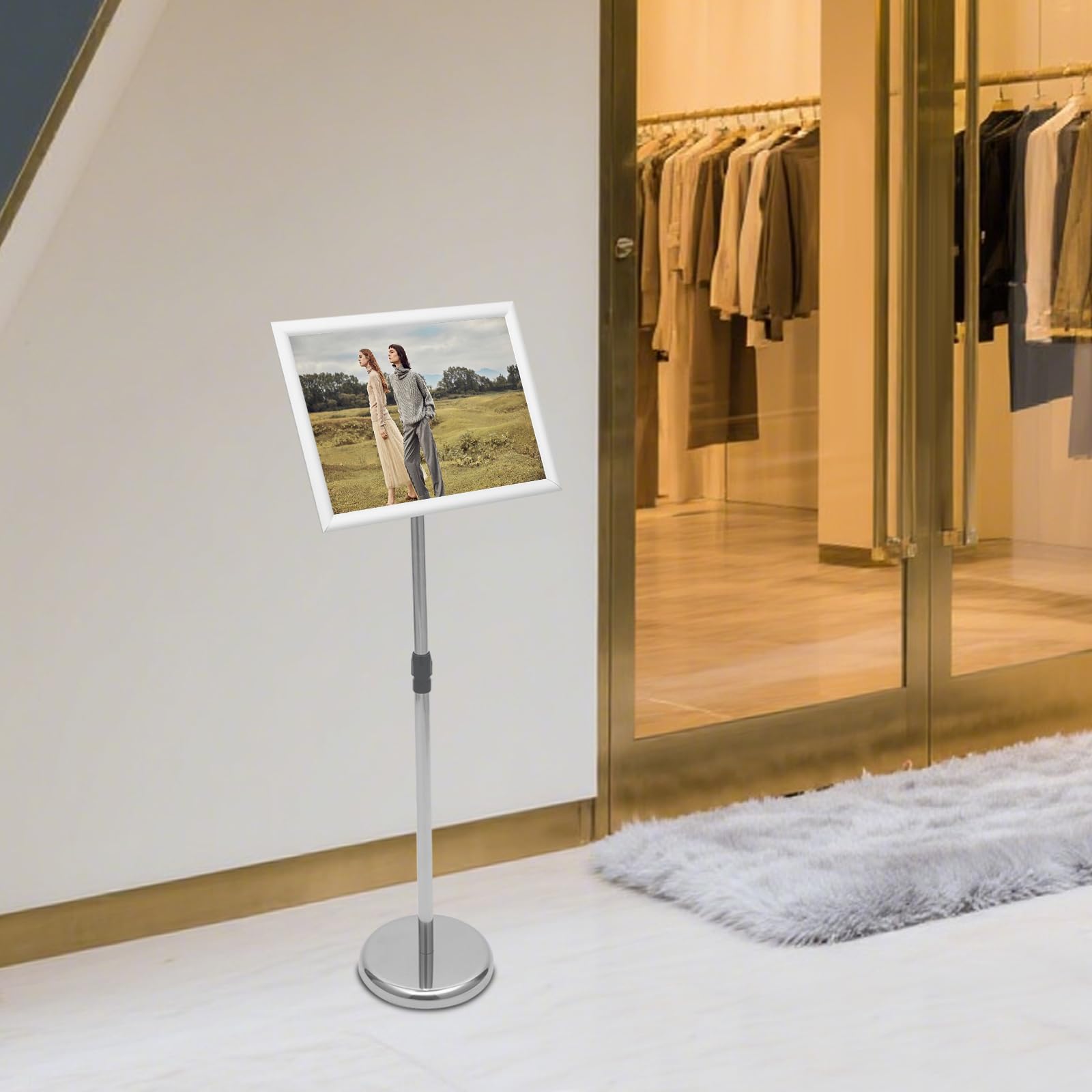 Soporte de aluminio para publicidad e información, A3, altura regulable, giratorio, con marco plegable, moderno, estable, para carteles, menús en restaurante, hotel, oficina, recepción