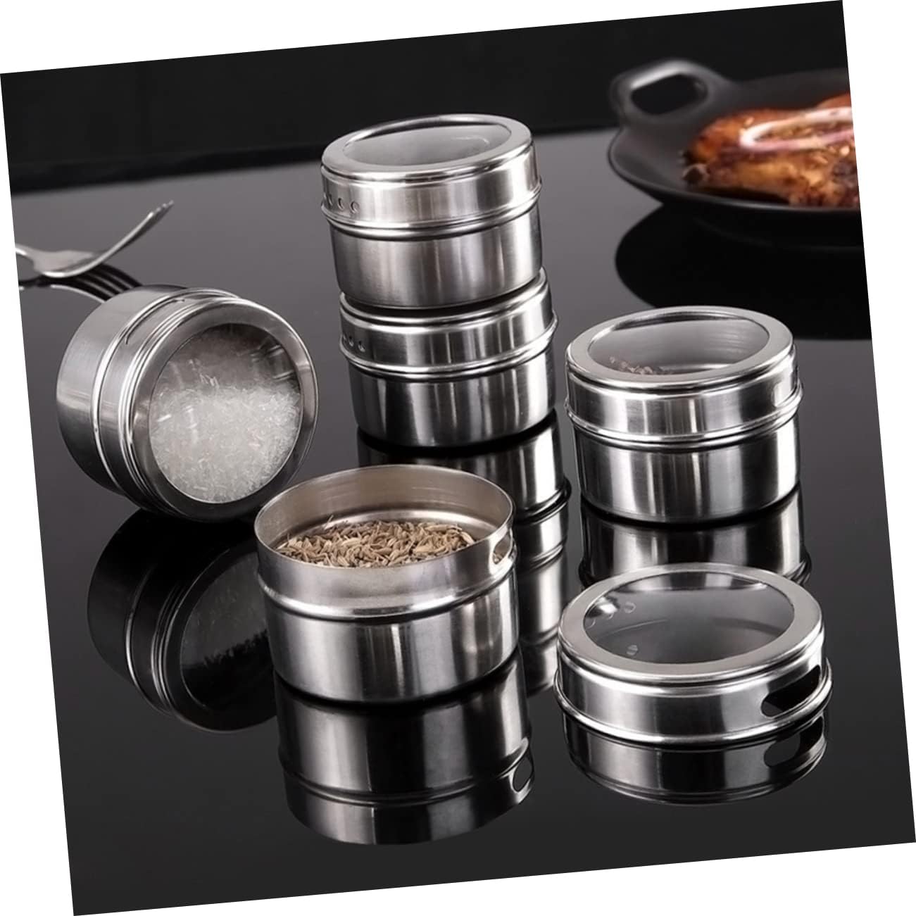 4pcs Stainless Steel Seasoning Spice Jars Magnetic Shaker for Salt Pepper and Condiments Easy to Clean and Reusable Kitchen Organizer for Home and Restaurants