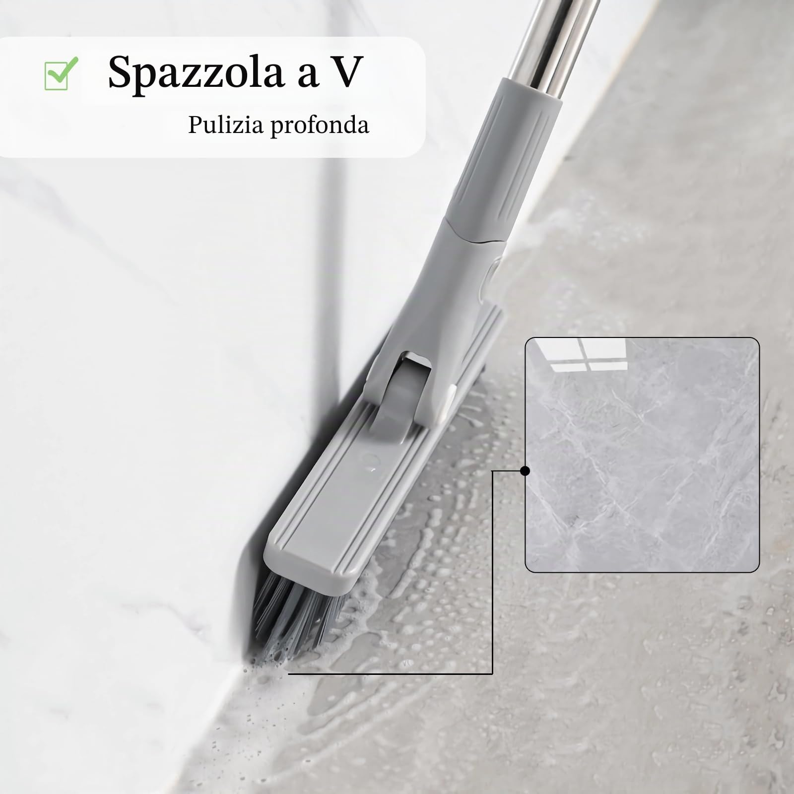 Spazzola per fughe con manico lungo per la pulizia del bagno, spazzola per la pulizia delle fughe per pavimenti piastrellati, girevole a 180°, per cucina, battiscopa, garage, terrazze, ponti
