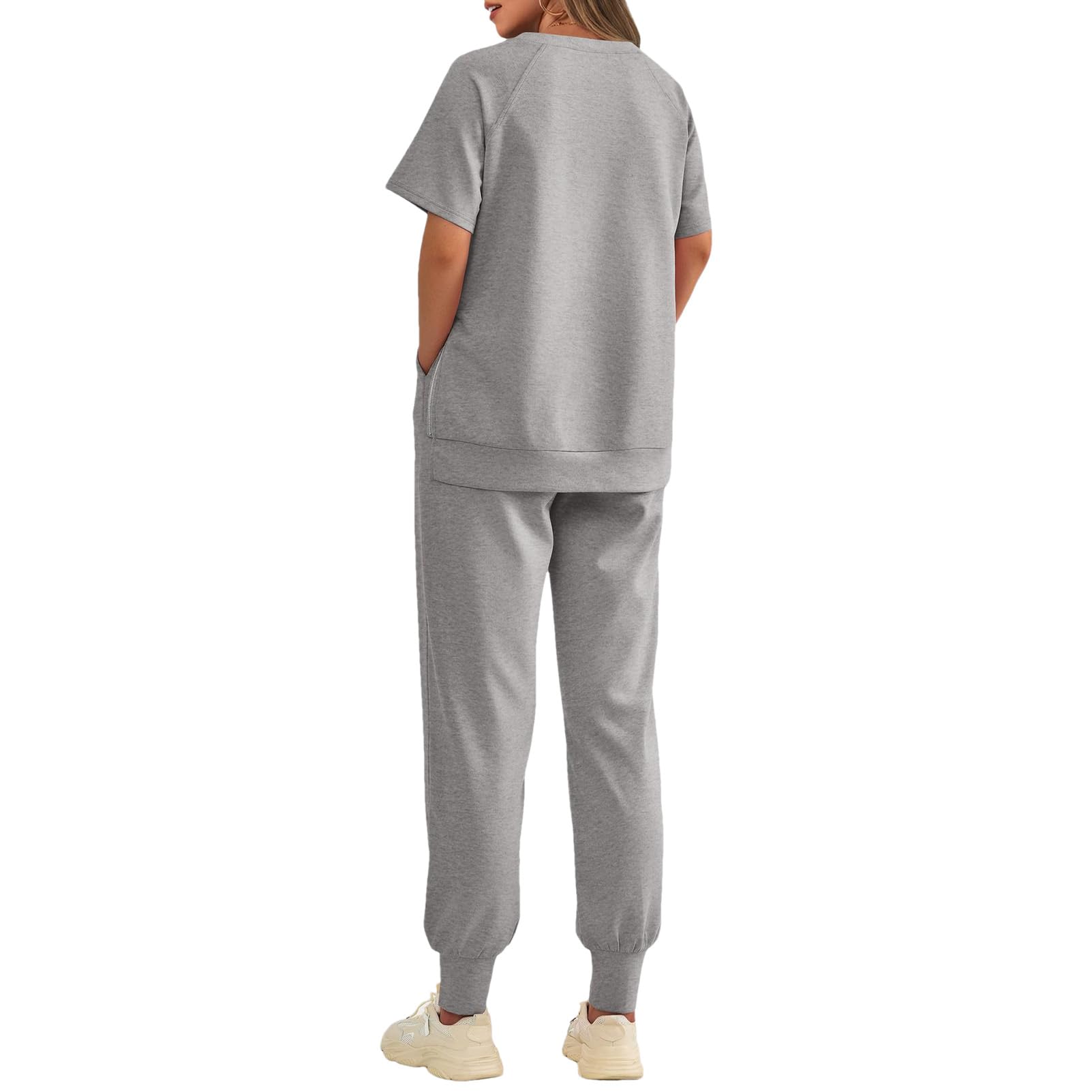 amropi Femmes Été Survêtement de Sport Manches Courtes Ensemble de Haut Fendu et Pantalon de Jogging