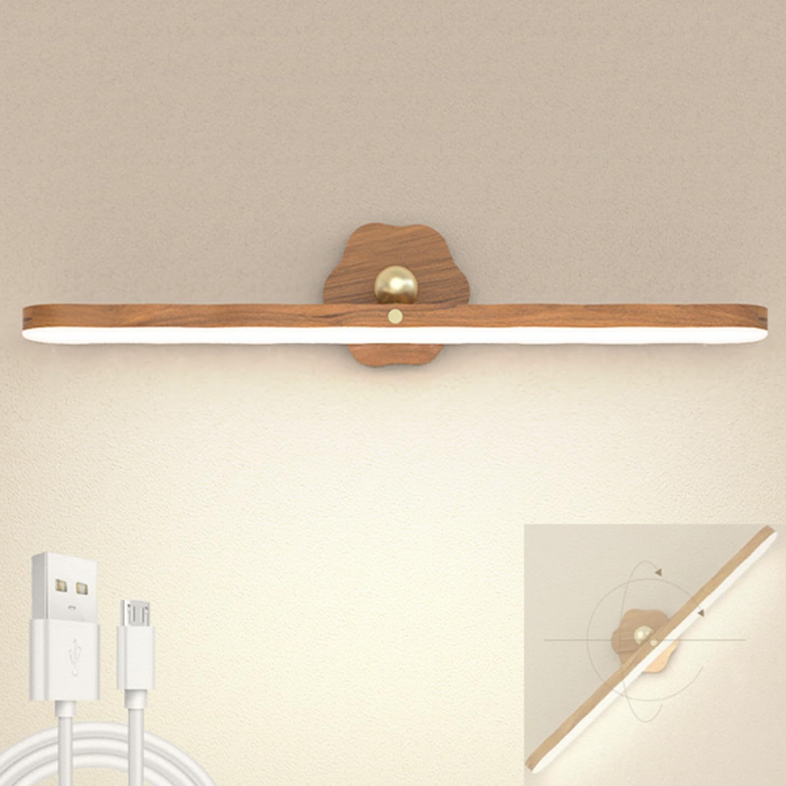 GZZBMY Wall Lamp with Rechargeable USB Magnetic Battery Bedside Lamp with Switch Interior Wall Lamps Stickers for Bedroom 360° Rotatable Touch Control Without Cable (White Light)