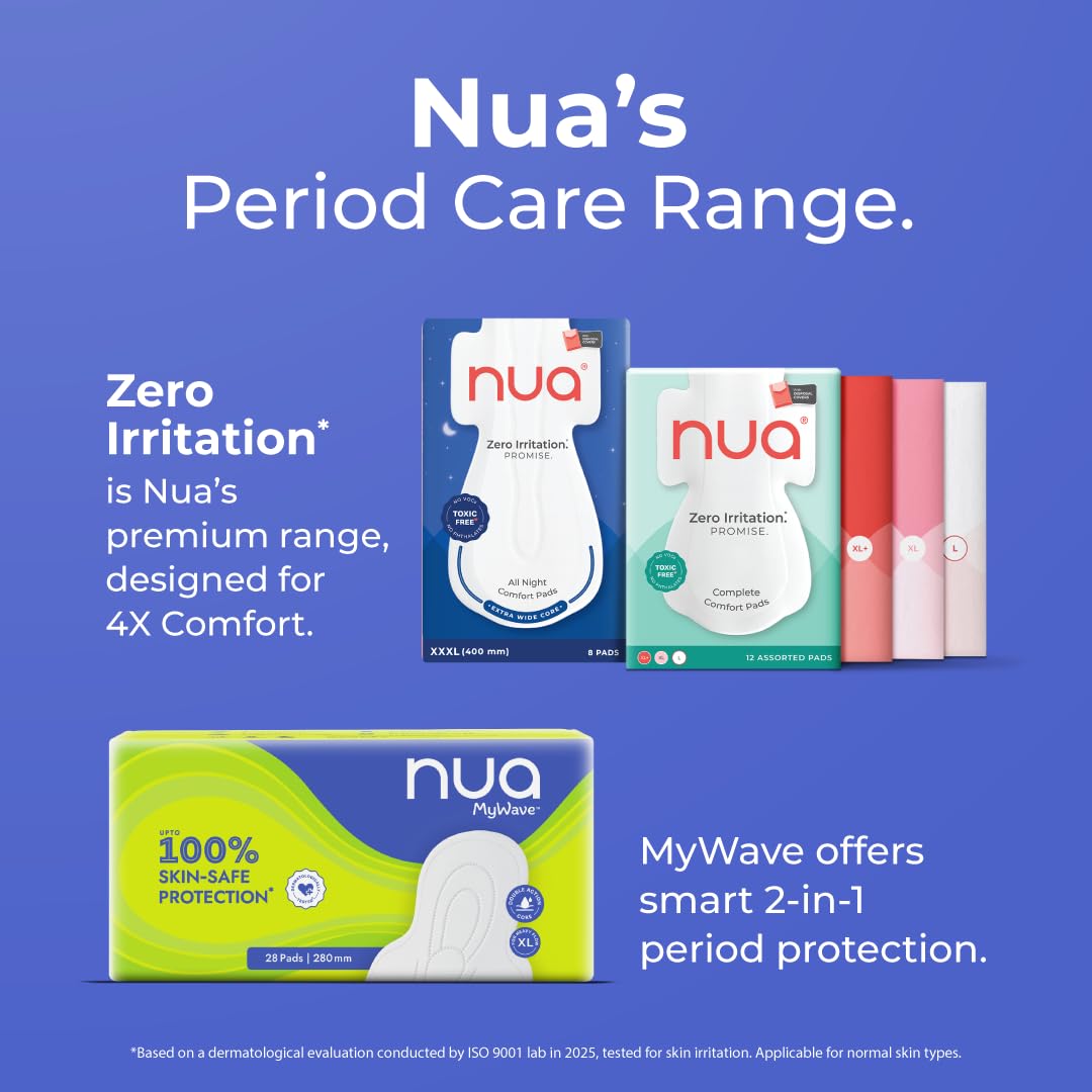 Nua MyWave XL Sanitary Pads for Women | Heavy Flow Period Pads | Super Soft, Rash-Free, Leak-Proof | Super Absorbent | Pack of 28 | Individually Wrapped | 280 mm 2
