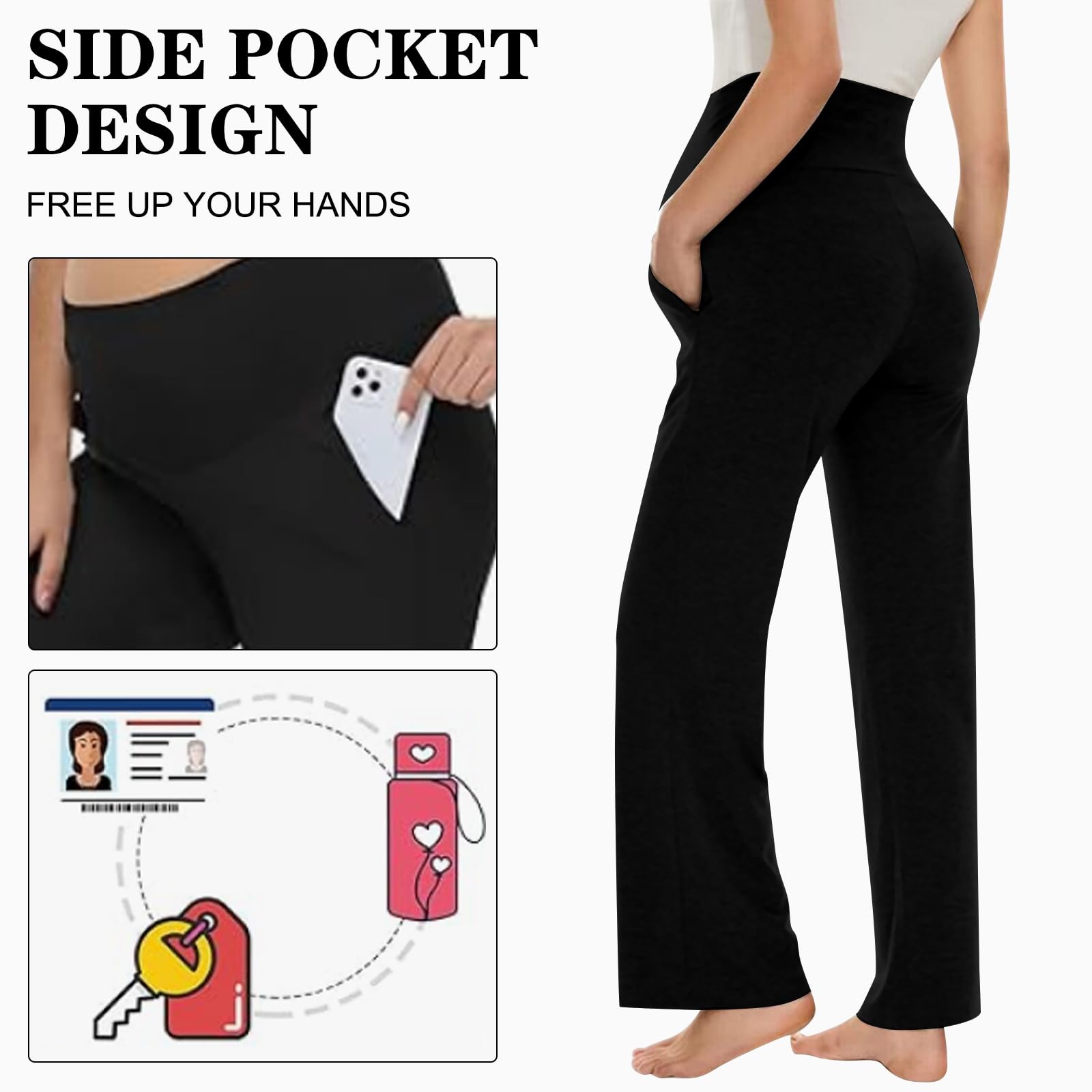 Risipu Pantalon de maternité taille haute doux et extensible pour femme - Pantalon de grossesse confortable avec poches