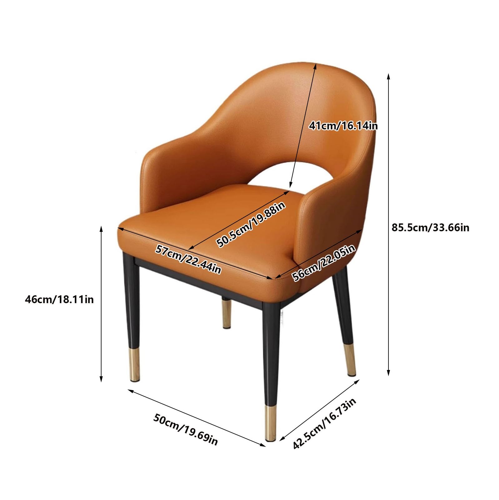 Chaise de Cuisine Chaises de Salle à Manger Modernes en Simili Cuir du Milieu siècle avec accoudoirs, siège rembourré, Pieds métal for Cuisine et(Dark Grey)