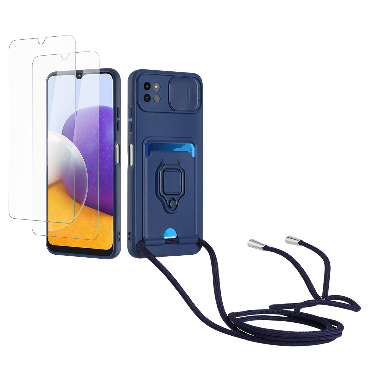 Kaslly Funda con Cuerda para Samsung Galaxy A35+[2 Pack Protector Pantalla],Case con Ranura para Tarjetas,Cubierta de Cámara Deslizante Proteger,Doble Cara Protección-Negro — view 26