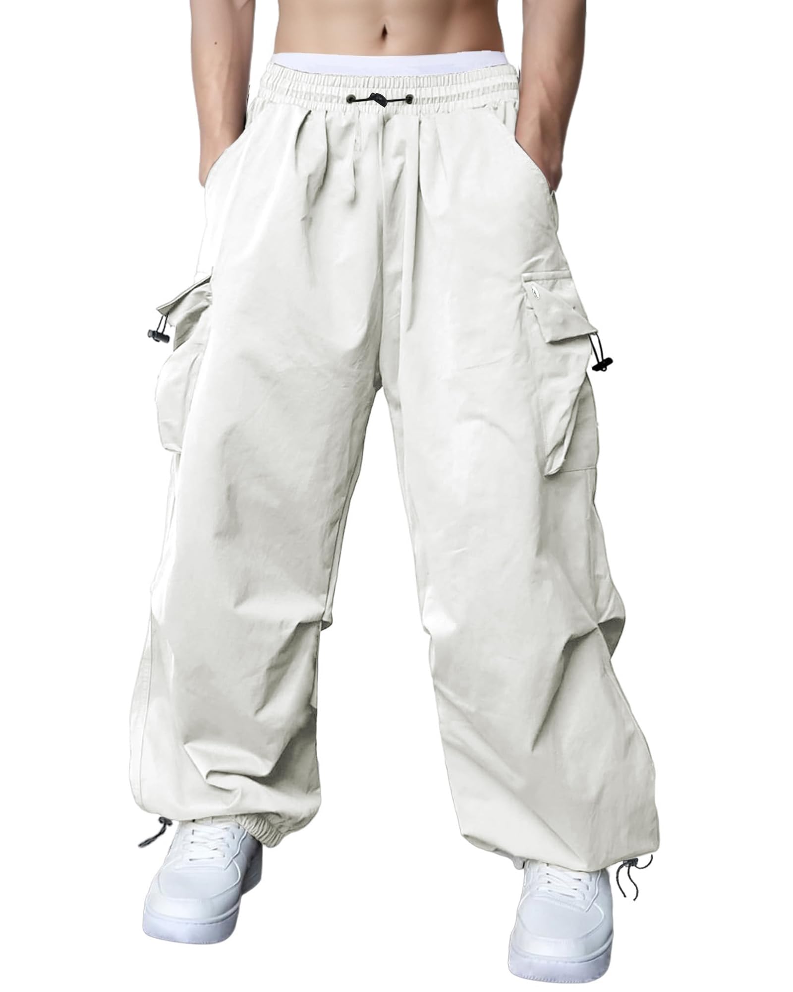 Susclude Parachute Cargo Pants for Men Loose Fit Baggy Sweatpants Casual Pant with Pocket Outdoor Drawstring Trousers 2025