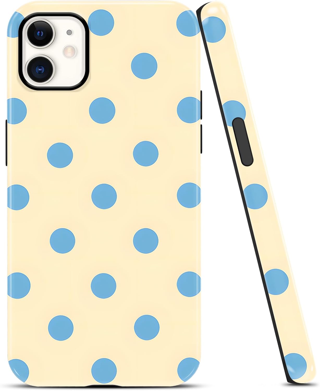 Cute Pastel Yellow Blue Polka Dot Phone Case for Samsung Galaxy A55 5G 6.5'', Aesthetic Retro Cover, Trendy Girly Protective Case for Women Girls Hard PC 2 in 1 Drop Resistant Glossy