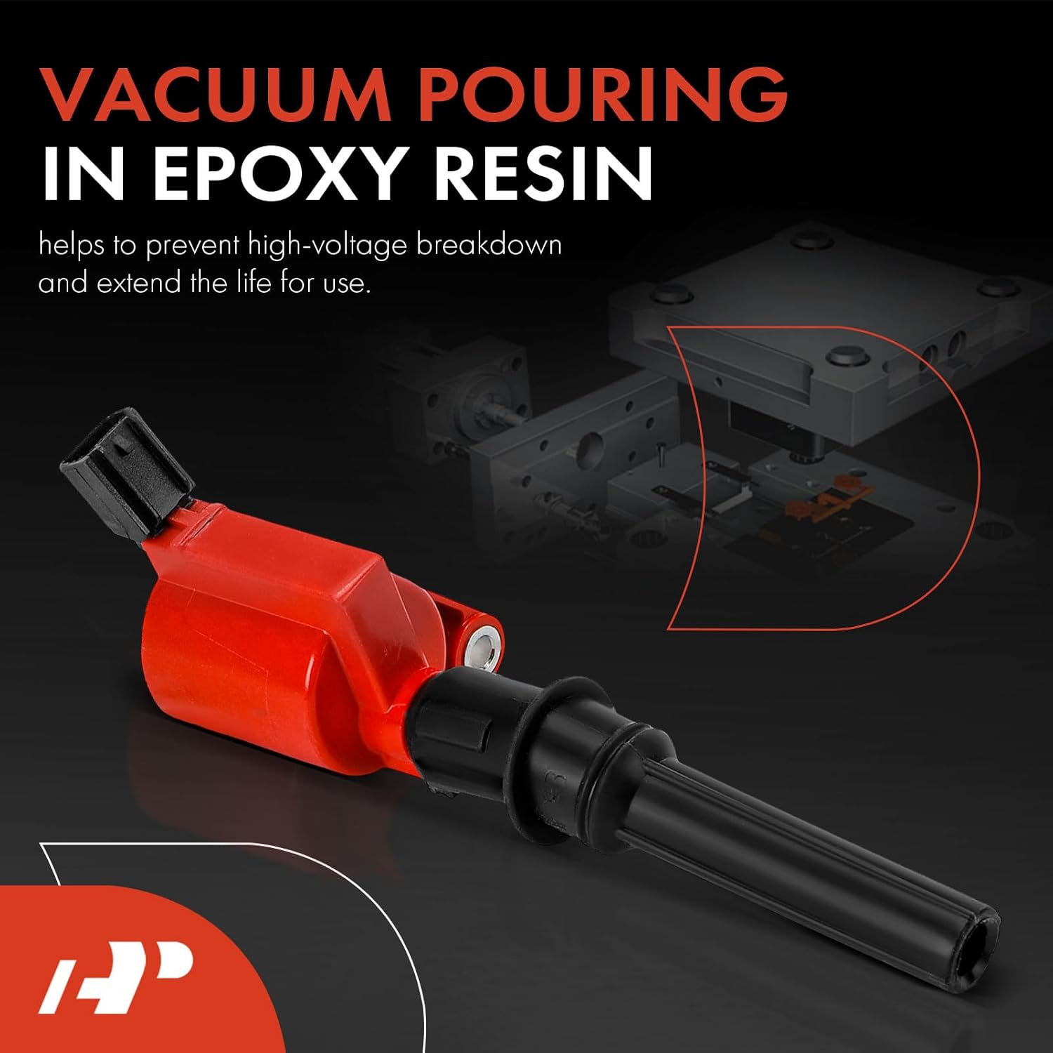 A-Premium (Red) Engine Ignition Coil Pack Compatible with Ford F-150, E-350 Super Duty, Mustang, Excursion, E-450 & Lincoln Navigator, Town Car & Mercury Grand Marquis & VPG, Replace# DG508