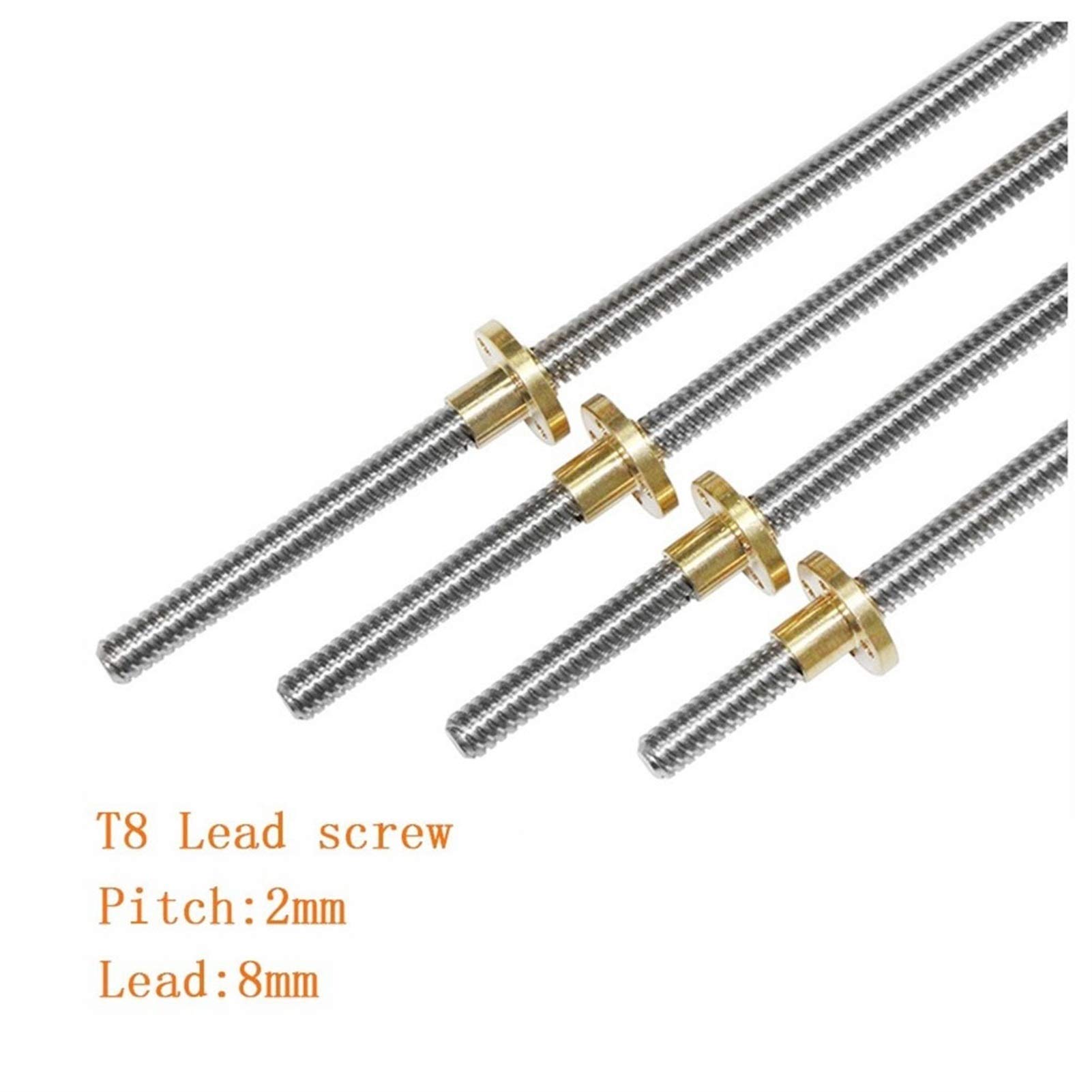 Śruba T8, skok 8 mm, pręt gwintowany ze stali nierdzewnej 304, skok 2 mm, z nakrętką mosiężną, 2 szt.(400MM)