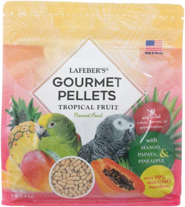 Tropical Fruit Gourmet Pellets Pet Bird Food, No Added Sugar, Made with Non-GMO and Human-Grade Ingredients, for Parrots, 4 lb