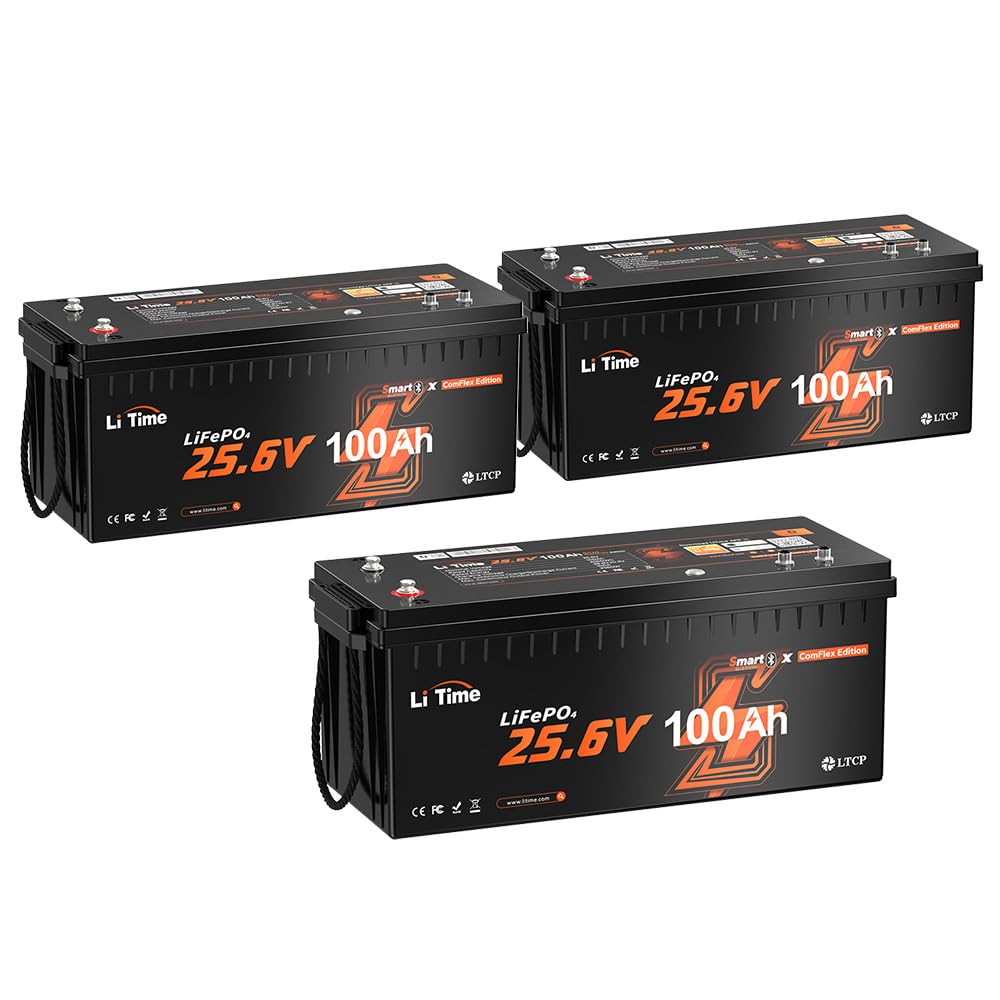 LiTime 3 Pack 24V 100Ah Communication Lithium Battery for Victron Cerbo GX