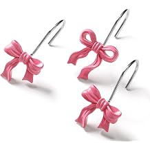 Cute Bow Shower Curtain Hooks Rings for Bathroom,Pink 12PCS | Metal Rustproof Resin Curtain Hooks Shower Rings,Bowknot Girls Baby Bathroom Art Decoration Accessories