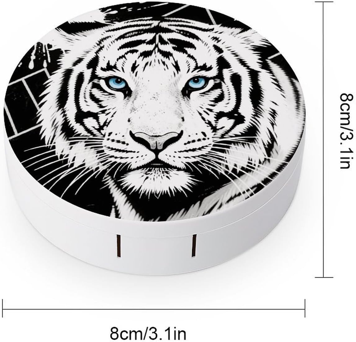 Black White Tiger Contact Lens Case with Cleaner Washer Cute Contact Lens Soak Storage Holder Container with Mirror Mini Portable Contact Lens Box Set for Travel Outdoor Use