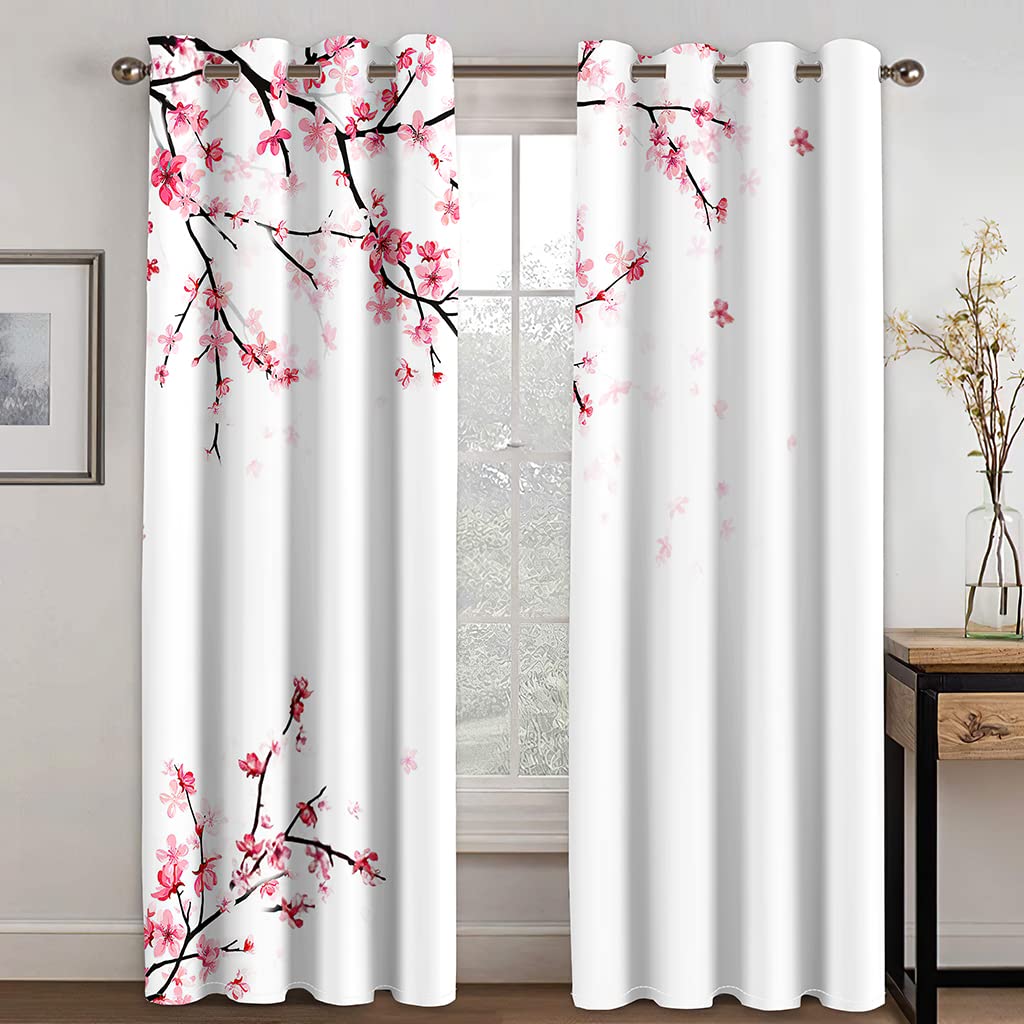 WQIZXCW Cherry Blossom Curtains - Blackout Curtains for Bedroom Living Room, Thermal Insulated Eyelet Curtains, 54 Drop Patterned Window Treatments, 66x54 Inch (W X L), 2 Panels