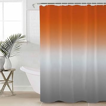 Burnt Orange Gray Ombre Shower Curtain for Bathroom, Waterproof Cloth Fabric Shower Curtains, Modern Gradient Abstract Art Bathroom Decor Curtain Set with 12 Hooks 72"x78"