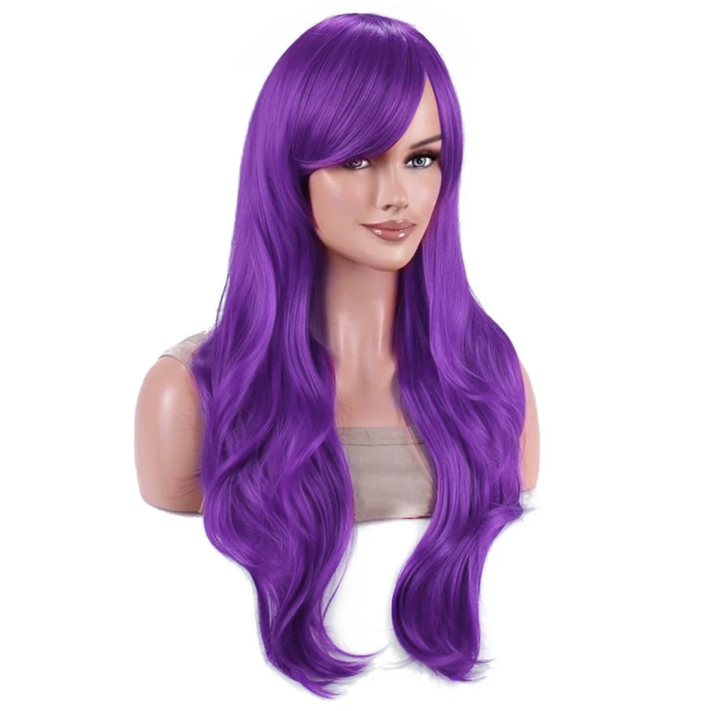 IMISSU 28 Inch/70cm Long Hair Water Wavy Wigs with Bangs Cosplay Costume Wig (Violet), 23 cm x 16 cm - Image 2