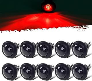Partsam 10X 3/4" Round Red LED Marker Lights Side Marker Clearance Indicators Bullet Light for Trailer Truck Car Bus Van Pickup RV Camper UTV ATV, Smoked Lens,12V