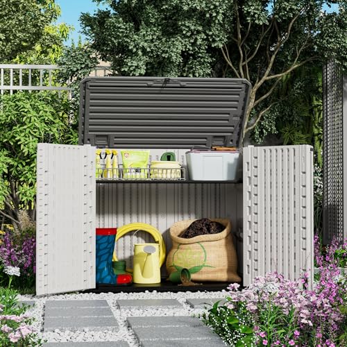 Image of ZZM 4x2.5 FT Outdoor Storage Shed, Resin Waterproof Storage Cabinet for Garden Tools with Lockable Lid,Latch (White)