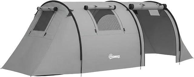 Tente de camping Outsunny pour 3-4 personnes, Grande tente familiale avec chambre et salon, 3000mm imperméable, Portable avec sac pour pêche, randonnée, festival