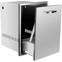 13.4Wx25.7Hx19.6D Pull-Out Trash Drawer, Pull-Out Tray Outdoor Kitchen Stainless Steel Built-in Trash Bin for BBQ Island Grill Station