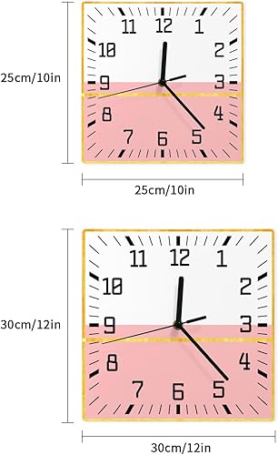 Miniatura 7 de Luxurious Pink Geometric Wooden Wall Clock Silent Non Ticking, Yellow Modern Line Abstract Art Square Wall Clock Battery Operated, Decor Clock for