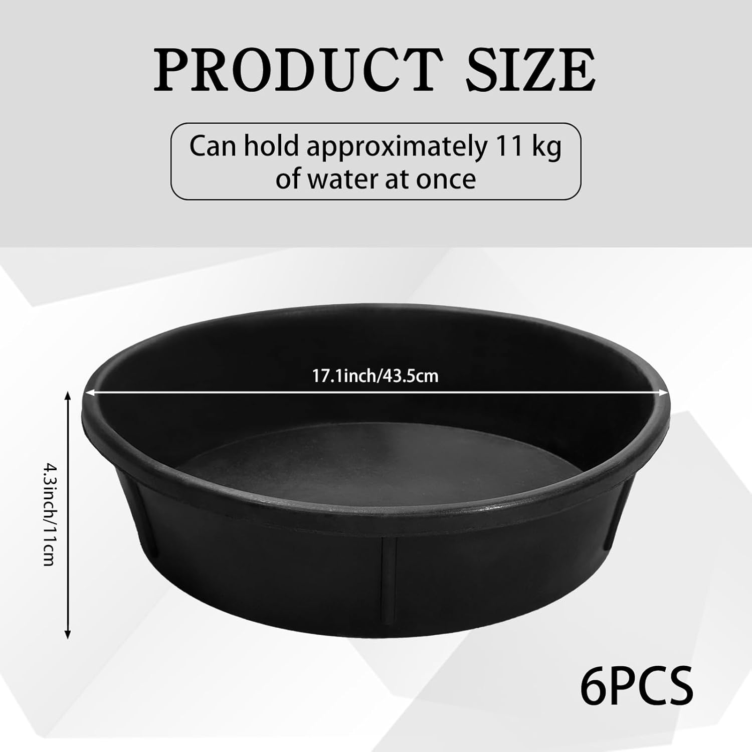 6 Pcs Rubber Feeder Pan 12 Quart/ 3 Gallon Rubber Dust Bath Tub Large Utility Feed Bucket Livestock Bowl for Feeding Pig Dog Horse Goat Chicken Animal, 17.1 x 4.3 Inch