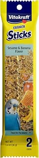 Vitakraft Crunch Sticks Parakeet Treats - Sesame Banana Flavor Bird Chew Toy with Wood Stick for Long-Lasting Fun