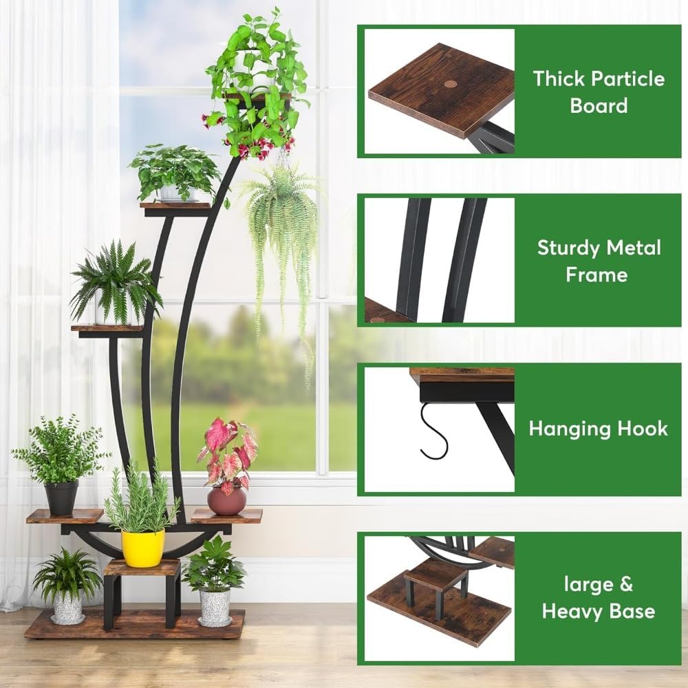 Plant Stand, 5-Tier Tall Plant Stand for Indoor Use, 2 Pack, Large Metal Plant Rack, Flower Bonsai Pots Display Stand, Plant Rack for Indoor and Outdoor Use (Br