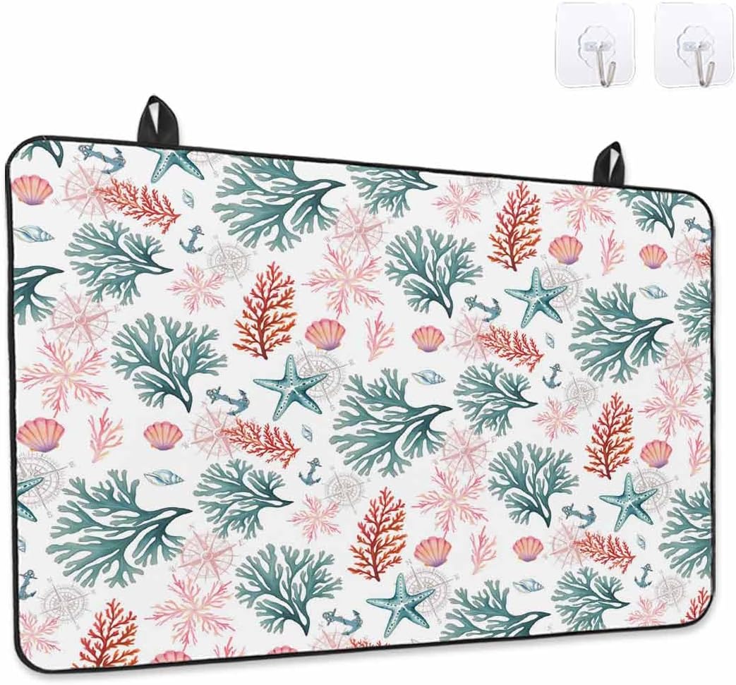 Stove Top Cover Ocean Coral Shell Stove Cover for Electric Stove Top Blue Pink Starfish Anchor Glass Cooktop Covers Anti-Slip Mat Heat Resistant Countertop Protector Kitchen Decor 31"x24"