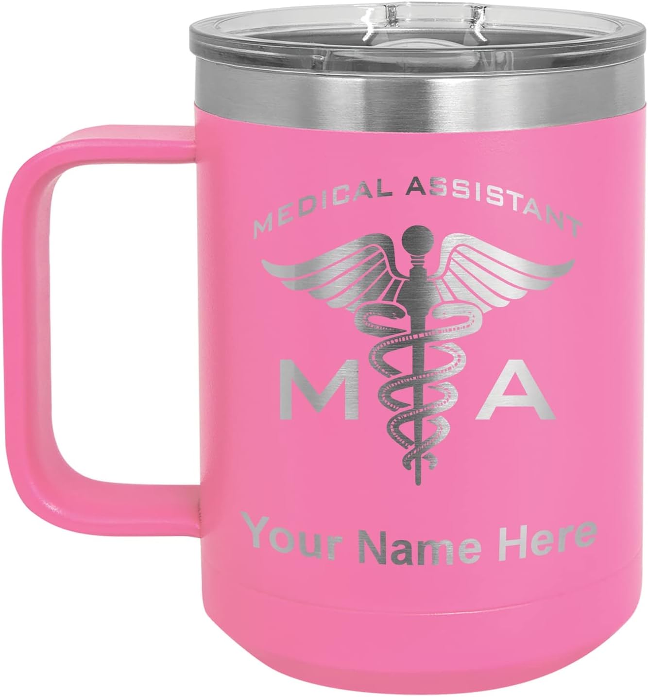 LaserGram 15oz Vacuum Insulated Coffee Mug, MA Medical Assistant, Personalized Engraving Included (Coral)