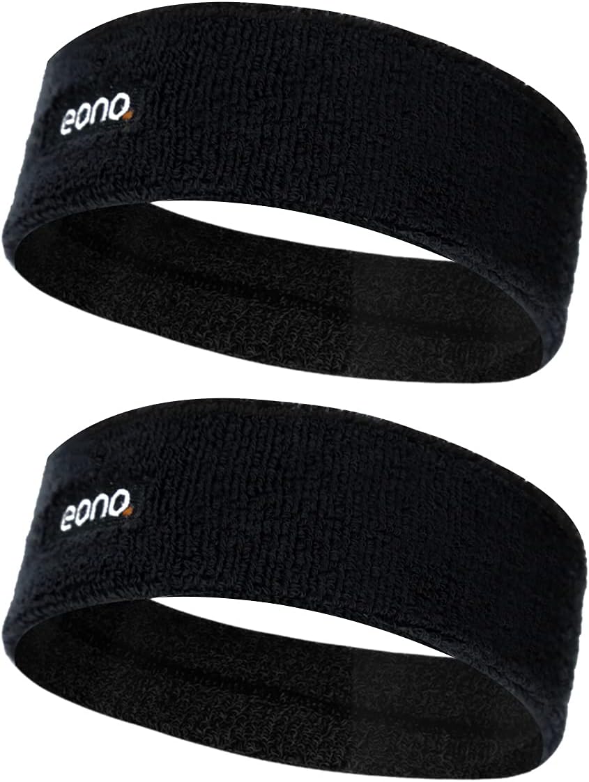 Eono Elastic Sports Headband 2Pack Unisex High Absorption Sweat Band Hair Ban...