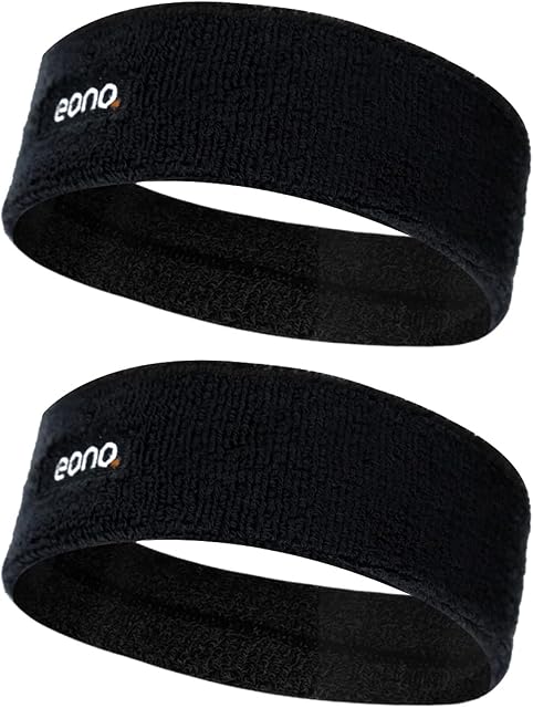 Amazon Brand - Eono Elastic Sports Headband 2Pack Unisex High Absorption Sweat Band Hair Band for Running, Fitness, Tennis & Outdoor Activities